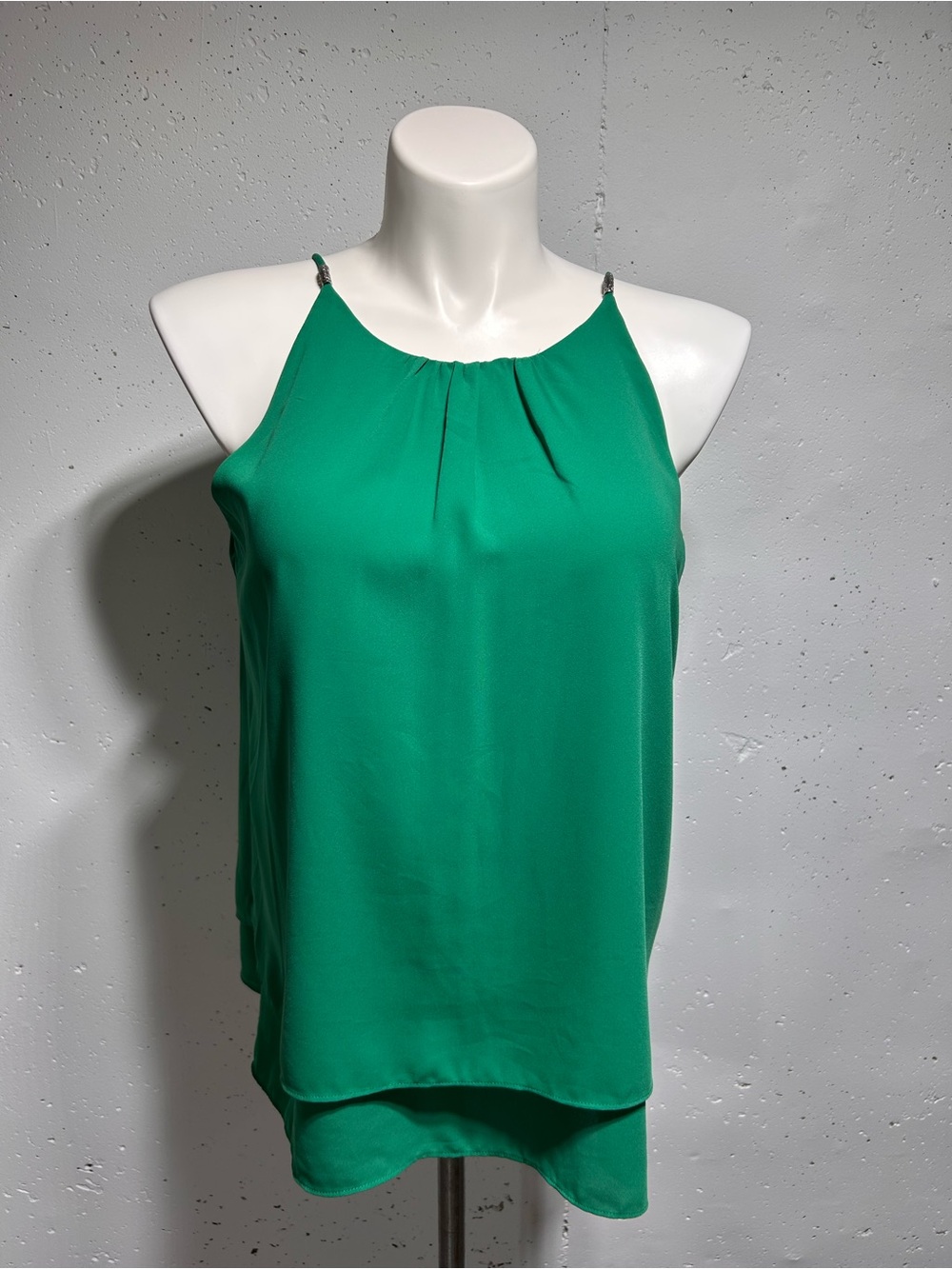 New York & Company Women's Green Tired Double Layered Halter Blouse Top L